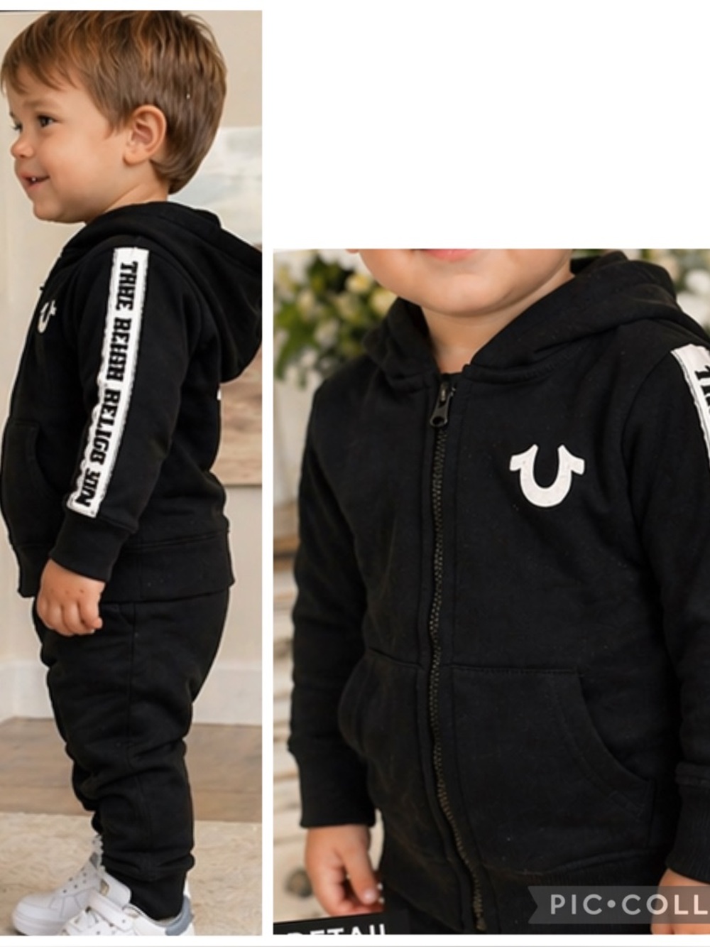 True Religion Toddler Boys Black Fleece Lined Hoodie 2T Logo Full Zip Jacket